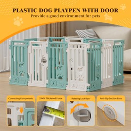 25.5" Dog Playpen 13+1 Panel Plastic Puppy Playpen for Small/Medium Dog Foldable Portable Pet Fence with Door
