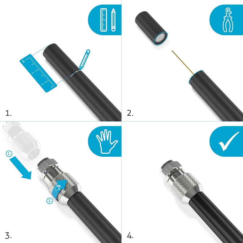 sonero, F-Stecker für Sat-Kabel, Antennen-Kabel, Koaxial-Kabel mit ⌀ 6,5 -