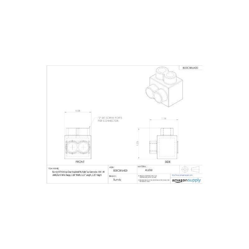 Burndy BIT4 Unitap Clear Insulated Multiple Tap Connector, #14 -