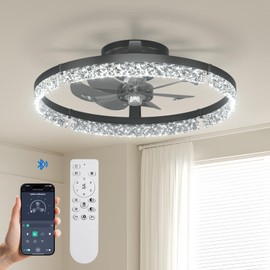 Passky 20” Low Profile Ceiling Fan with Lights and Remote, Dimmable LED Flush Mount Fandelier, 6 Speeds, 3000K–6000K, Black Modern Ceiling Fan for Bedroom, Kitchen, Living Room