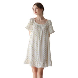 COSOSA Women's Cotton Nightgowns Vintage Lightweight Gown Sets Short Sleeve Princess Nightdress(Yellow Flowers,M)