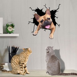 Funny French Bulldog Car Cracking Decals,3D Vinyl Waterproof Animals Auto Sticker,for Wall Laptop Car Window Truck Bumper Refrigerator 11.8x11.8in