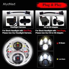 AlyoNed 7 inch Motorcycle LED Headlight DOT Lamp Kit with Mounting Bracket Compatible with Harley Davidson Fatboy Street Glide Heritage Softail Road King Switchback Electra Glide Ultra Classic Chrome