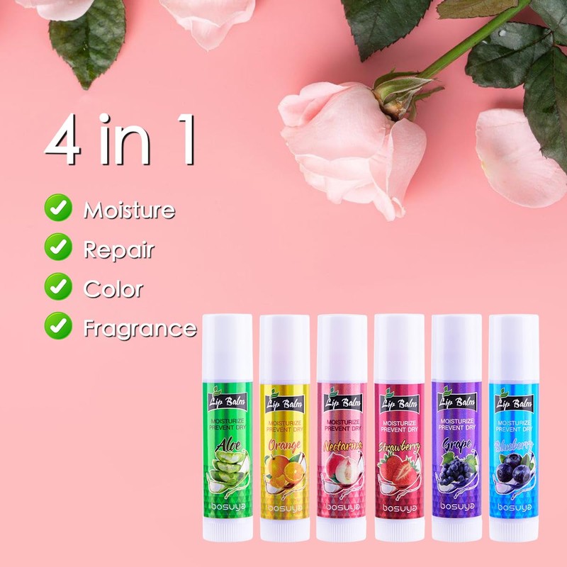Fruit flavor lip balm,6 pack Natural Soft chapstick All-Day Moisturizer