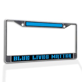 Fastasticdeals Metal Insert License Plate Frame Blue Lives Matter Police A Weatherproof Car Accessories Chrome 2 Holes Solid Insert