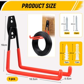 Fippy 4PCS Heavy Duty Garage Hooks for Hanging Tools, 7.5inch Large Garage Storage Hooks, Utility Wall Mount Garage Hooks for Hanging Ladder Bikes Ropes Yard Tools (Orange, Large U)