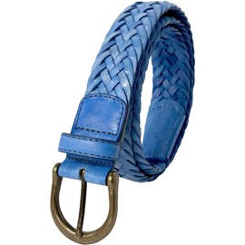 [FashionBerry] ブルー イタリア製 本革 ベルト メンズ レディース メッシュ イタリアン レザー 黒 茶 メッシュベルト メンズベルト ビジネス フォーマル カジュアル 編み込み ゴルフ 幅3.5cm 長さ113cm 1170519-F-368