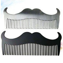 Minkissy 2pcs Stainless Steel Men Beard Comb Styling Tool for Professional Personal Use Rustproof Design for Neckline Grooming Silver Black