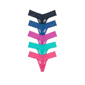 Victoria's Secret Lace Thong Panty Pack, Lay Flat Lace, Underwear for Women, 5 Pack, Festival Rhinestones (M)