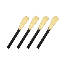 Cheese Pate Knives Butter Spreader Set- Black and Gold Design - Set of Four