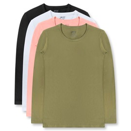Brix Girls' Long Sleeve Tees - 4 -Pack Crew Neck Super Soft Cotton T Shirts. (as1, Age, 1_Year, 2_Years, Navy, White, Salmon Pink, Olive Green)