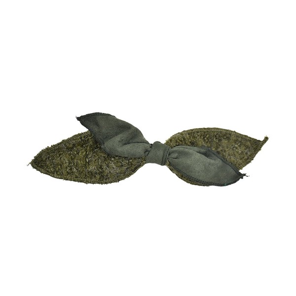 Small Wool and Suede Hair Bow - Olive