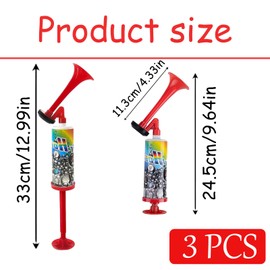 BbiuRer Pack of 3 Air Horn, Signal Horn with Pump, Compressed Air Fanfare, Handheld Pneumatic Horn for Football Fans, Birthday Parties and Ship Safety Signals