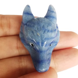 Lovionus89 Natural Blue Aventurine Wolf Head Stone Statue, Mini 40 mm Animal Healing Crystal Bag Sculpture