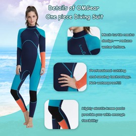 OMGear Wetsuit Men Women 3mm Neoprene Full Body UV Protection One Piece Long Sleeves Scuba Diving Suits Back Zipper Swimsuit for Scuba Diving Surf Snorkeling Swimming (Green & Orange, 3XL)