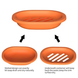 Topsky 2 Pcs Soap Dish Soap Holder with Drain for Shower, Soap Dishes Soap Savers for Bar Soap, Soap Bar Holder Shower with Drip Tray, Plastic Double Layer Draining Soap Box for Bathroom - Orange