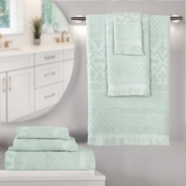Superior Cotton 6 Piece Towel Set, Quick Dry, Bathroom Essentials, Shower, Spa, Luxury Plush Soft Absorbent Towels, Includes 2 Bath, 2 Hand, 2 Washcloth/Face Towels, Rolla Collection, Sage