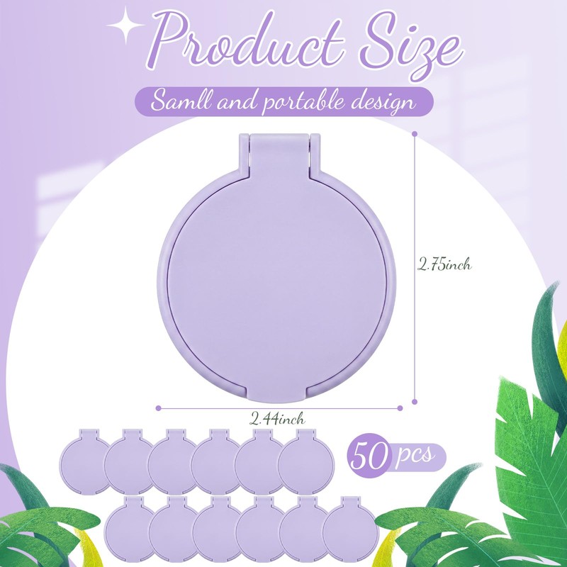 24 Pcs Compact Mirrors Bulk Light Purple, Round Folding Pocket