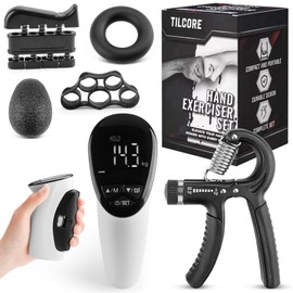 Tilcore Grip Strength Tester & Trainer - Handheld Dynamometer, Strengthener, Exerciser, Band, Finger Press, Ball, & Rings