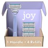joy Razors for Women, 1 Handle, 4 Razor Blade Refills,