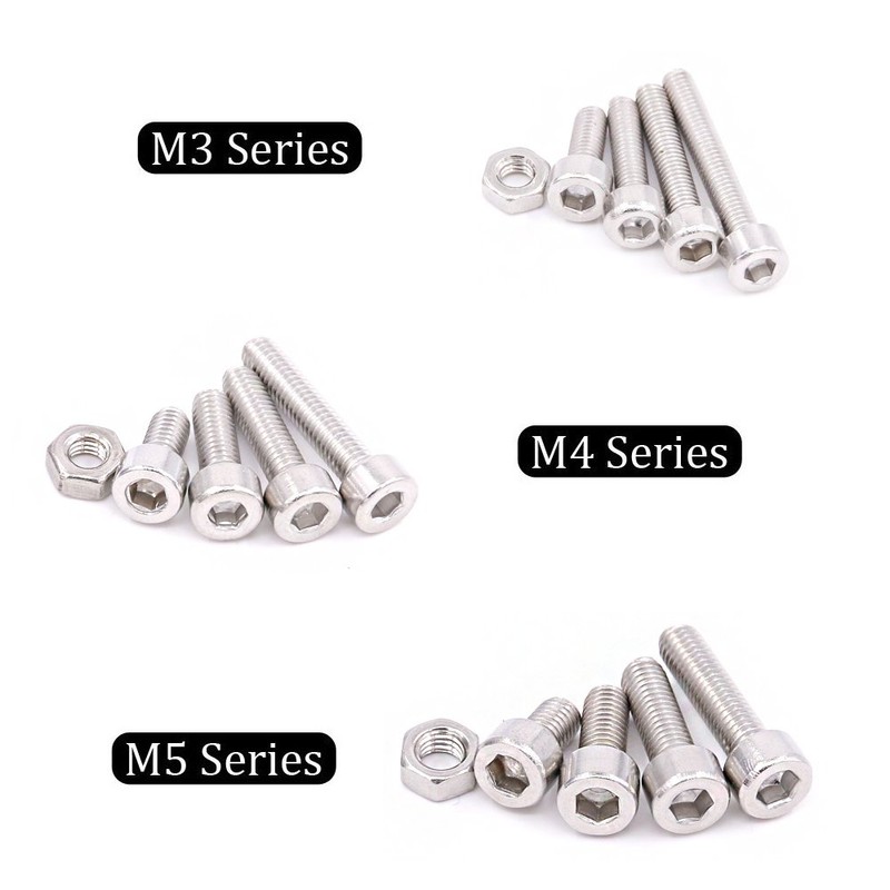 Hilitchi 510pcs M3 M4 M5 Stainless Steel Hex Socket Head