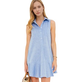 Hixiaohe Women Summer Shirt Dresses Casual Button Down Sleeveless Mini Dress for Women Beach Flowy Short Sundresses(Blue,M)