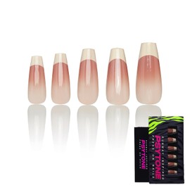 PSYTONE Long Press on Nails Almond White Fake Nails Acrylic Glossy False Nails Full Cover Gradient Nails for Women and Girls 30PCS