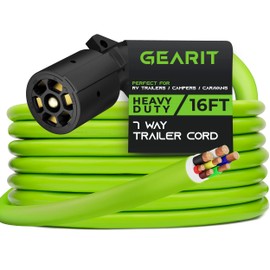 GearIT 7 Way Trailer Cord (16 Feet) 7-Pin Plug Weatherproof Heavy Duty Wiring Harness Cable for for RV Trailers and Campers - 16Ft