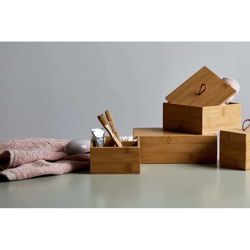 Wenko Bamboo Organiser Terra 3 Compartments -Storage Box, Bathroom Basket,