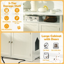 PETSITE Litter Box Enclosure, Cat Litter Box Furniture Hidden with Shelf for Large Cats, Modern Wood Pet Crate Cat Washroom Cabinet End Table, White