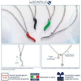 inSCINTILLE Women's Stainless Steel Lucky Horn Necklace with Adjustable Chain, Stainless Steel, Enamel