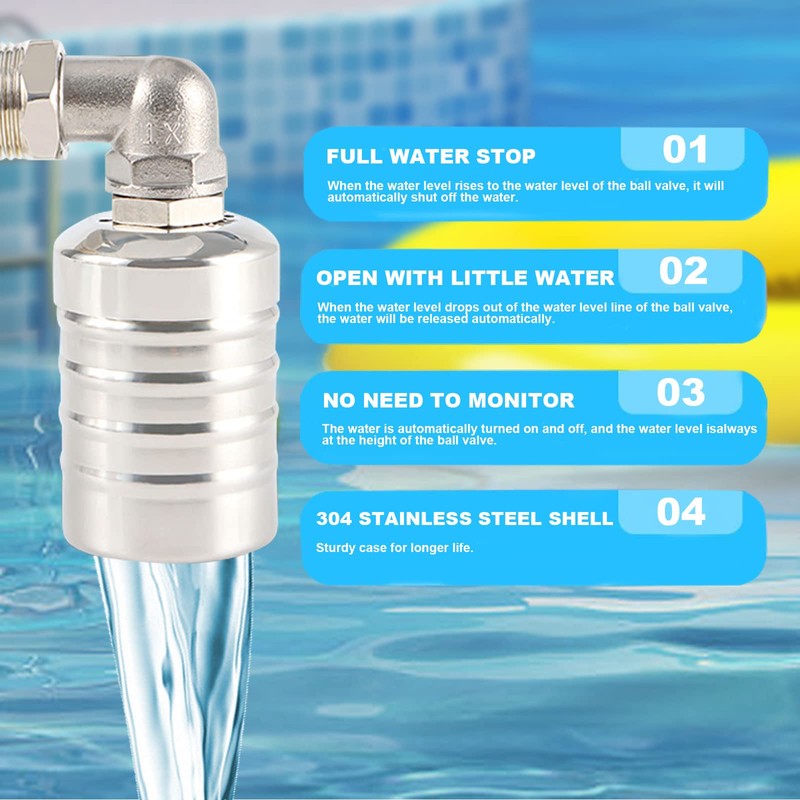 Water Float Valve, Portable 304 Stainless Steel Fully Automatic Water