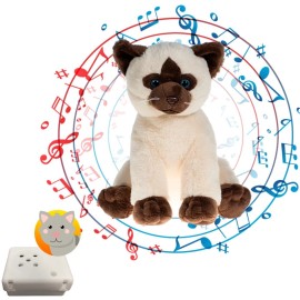 Toys Wonderland Sammy Siamese Cat Stuffed Animal 8" Plush Toy with Pre-Recorded Cat Sound