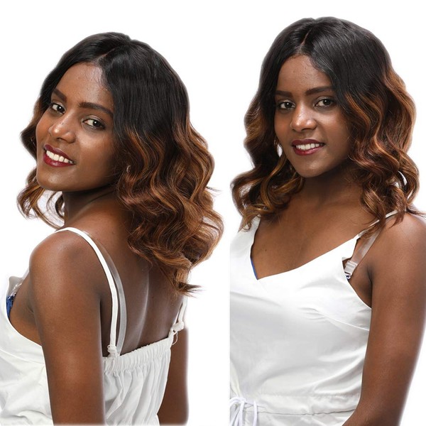 TopFeeling Ombre Short Human Hair Lace Front Wigs for Black Women Brazilian Body Wave 1b/33/30 Highlight Human Hair Bob Wigs with Baby Hair