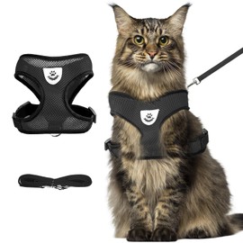 shudyear Summer cat Chest Harness and Leash, Anti-Escape Adjustable Soft mesh cat Leash and Chest Harness Set for All Types of Cats cat Vests (Size XL,Black)