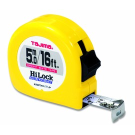 TAJIMA Tape Measure - 16 ft / 5m x 1 inch Hi-Lock Measuring Tape with Dual Metric/Standard Scale & Acrylic Coated Blade - HL-16/5MBW