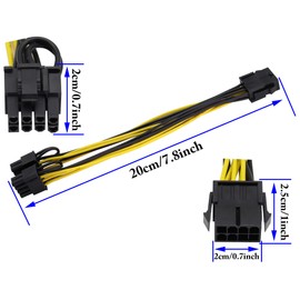 zdyCGTime GPU 8pin to Dual 8Pin (6+2) Pin Power Supply line Graphics Video Card Extender Cable,18AWG GPU VGA Female to Dual PCI-E Male Y Splitter Power Cable,for Graphics Card BTC Miner.(20cm/2Pack)