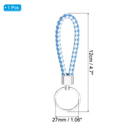 PATIKIL Braided Leather Keychain with Stainless Steel Key Ring, PU Woven Wristlet Lanyard Strap Fob Keyring Holder for Car Bag Wallet Pendant, White Sky Blue