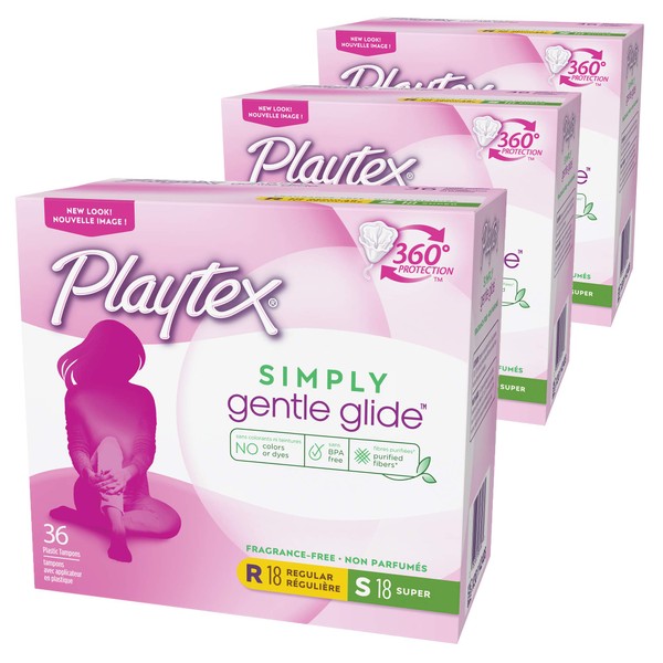Playtex Simply Gentle Glide Multipack Unscented Tampons Regular & Super Absorbencies, 108 Count