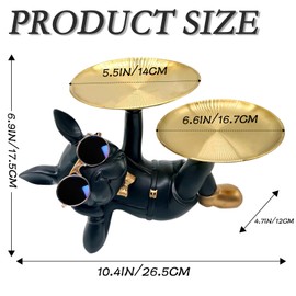 French Bulldog Tray Decoration, Bulldog Key Bowl, Dog Sculpture, Bulldog Statue with Tray, Gift for Living Room, Entryway, Office, Hallway, Home Decoration (Black)