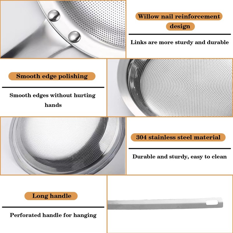 ZYEKIU Skimmer Slotted Spoon Fine Mesh Strainer Sieve Stainless Steel