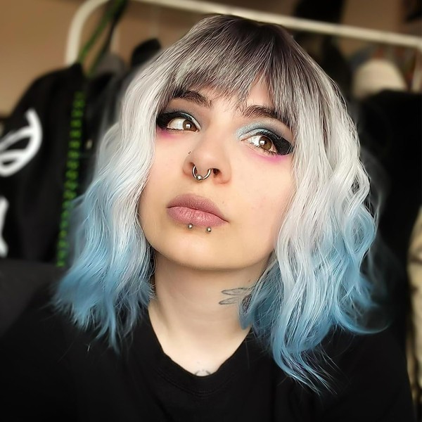 Rose bud Wavy Bob Wig with Bangs Synthetic Natural Wig