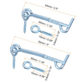 QUARKZMAN Pack of 12 Secure Hook and Eye Latches, 2.5 Inches, 3 Inch Iron Hooks and Eye Latches with Spring Latch for Family Farm Gates, Bathroom Doors, Barn Doors
