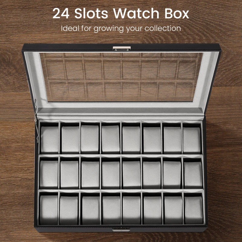 UTEN 24 Slots Watch Box Large PU Leather Jewelry Organizer