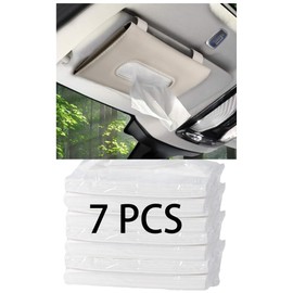 Car Tissue Holder with 7 Refill, Car Tissues Box, Car Napkin Case, Car Tissue Paper Refill for Car, Leather Tissue Dispenser for Car Visor Beige