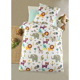 Children's Bed Linen Complete Set Duvet Cover 135 x 200 cm and Pillowcase 80 x 80 cm Microfibre Oeko-Tex Standard for Boys and Girls Animals Safari Jungle