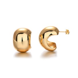 Gold Chunky C Hoop Earrings For Women Thick Hoops Earrings Jewelry for Men, 0.6in Wide Earrings