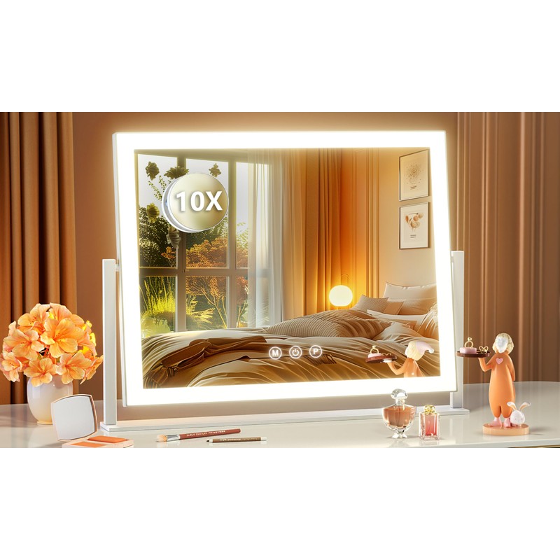 Lighted Makeup Mirror, 17.3"x13" Hollywood Vanity Mirror with Lights, Three