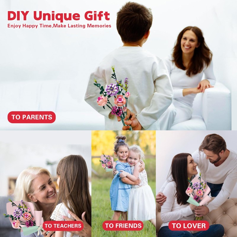 Flower Bouquet Building Set, Artificial Rose Blocks Botanical Toys for