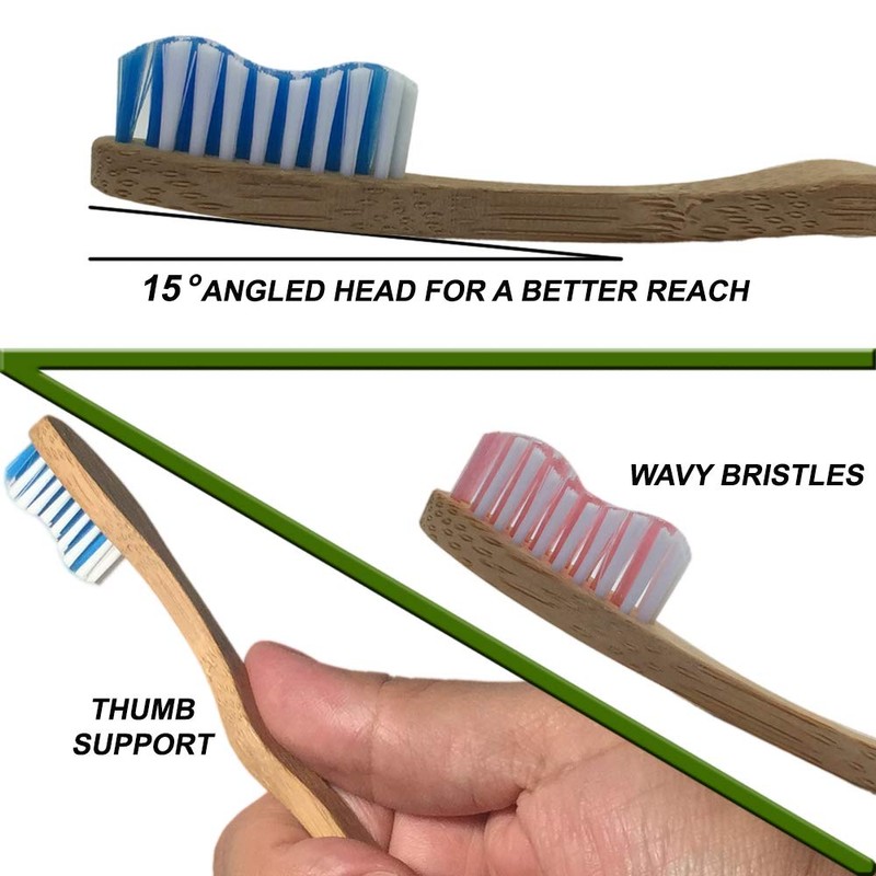 Terra Futura Bamboo Toothbrush 4 Pack, Ergonomic Toothbrush. Eco Friendly,